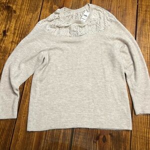 Express Cream Lace Detail Sweater